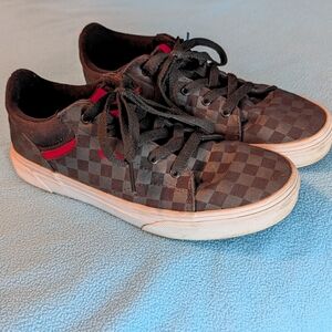 Vans Brown and Red Checkered Sneakers